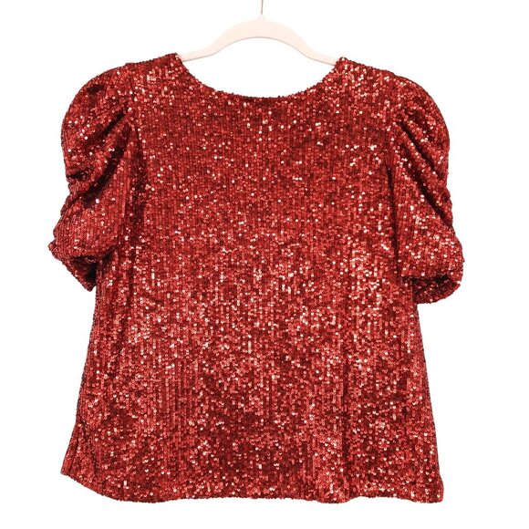Rachel Zoe Tops - Rachel Zoe Sequin Puff Sleeve Top Womens Small Copper Rust
